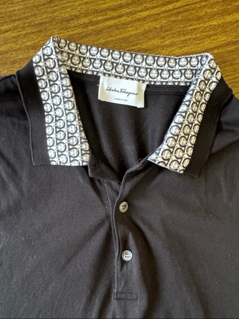 Salvatore Ferragamo Black Polo with Patterned Contrast Collar - Picture 5 of 5